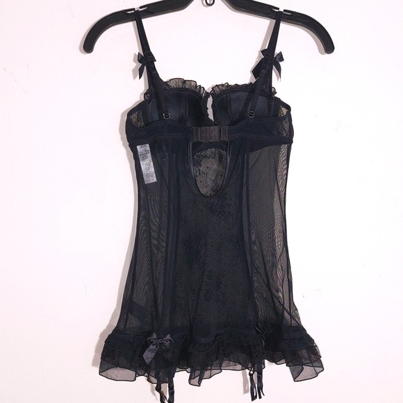 La Senza Black Sparkly Mesh Babydoll Lingerie with Garters Size S EUC - Picture 6 of 12
